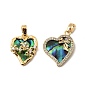 Латунные микропаве прозрачные подвески с фианитом, сердце прелести, с Пауа оболочке, реальный 18 k позолоченный