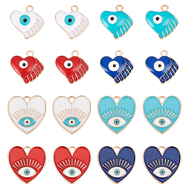 32Pcs 8 Style Rack Plating Alloy Enamel Pendants, Cadmium Free & Nickel Free & Lead Free, Heart with Eye, Light Gold