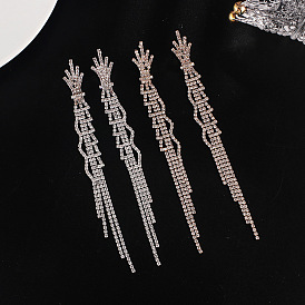 Fashionable High-Quality Tassel Diamond Claw Chain Earrings for Slimming Face (E668)