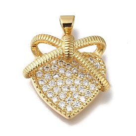 Rack Plating Brass Micro Pave Clear Cubic Zirconia Pendants, Long-Lasting Plated, Cadmium Free & Lead Free, Heart