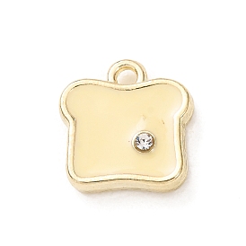Colgantes de esmalte de bronce, Toast Charms, con diamante de imitación, dorado