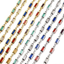 Прямоугольные звенья латунных стеклянных цепей, с катушкой, долговечный, пайки, без свинца и без кадмия, стойки покрытие, реальный 18 k позолоченный