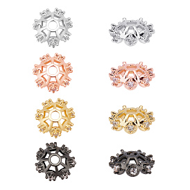 8Pcs 4 Colors Brass Micro Pave Cubic Zirconia Bead Caps, Apetalous