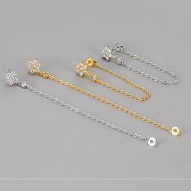 Серьги-гвоздики из латуни с прозрачными кубическими циркониями ко Дню святого Валентина, цветок с цепочкой-кисточкой