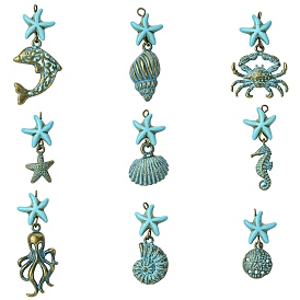 18 шт 9 подвески из сплава, с синтетической бирюзой и железными кольцами, разнообразные