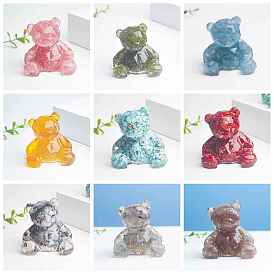 Gemstone Chip & Resin Craft Display Decorations, Faceted Bear Figurine, for Home Feng Shui Ornament