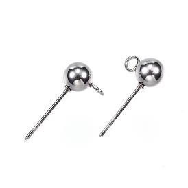 304 Stainless Steel Stud Earring Findings, with Loop