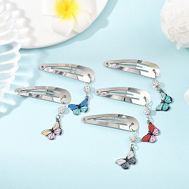 5шт железные заколки для волос, с подвесками из сплава эмали с принтом, бабочка