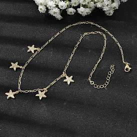 Ожерелья с подвесками в виде морских звезд из латуни с прозрачным фианитом и прозрачным фианитом, цепочки Фигаро для женщин, стойки покрытие, без кадмия и без свинца, долговечный