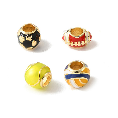Pelota deportiva latón esmalte cuentas europeas, abalorios de grande agujero, larga duración plateado, sin plomo y cadmio, real 18 k chapado en oro