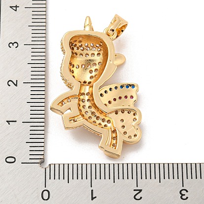 Brass Micro Pave Cubic Zirconia Pendants, Long-Lasting Plated, Unicorn
