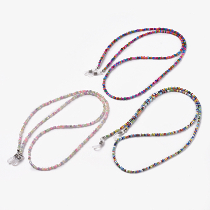 Eyeglasses Chains, Neck Strap for Eyeglasses, with Glass Seed Beads, Rubber Loop Ends and Brass Findings