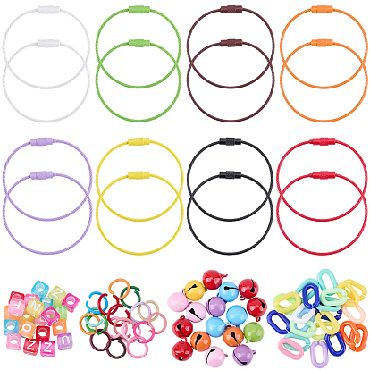 DIY Pendant Decoration Making Kits, including Acrylic Beads & Linking Rings, Iron Open Jump Rings, Brass Bell Pendants, Stainless Steel Cable Wire Keychain
