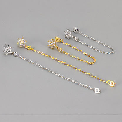 Серьги-гвоздики из латуни с прозрачными кубическими циркониями ко Дню святого Валентина, цветок с цепочкой-кисточкой