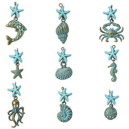 18 шт 9 подвески из сплава, с синтетической бирюзой и железными кольцами, разнообразные