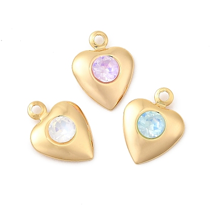 Латунь стекло амулеты, сердце, без никеля , реальный 18 k позолоченный, граненые