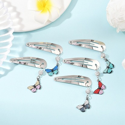 5шт железные заколки для волос, с подвесками из сплава эмали с принтом, бабочка