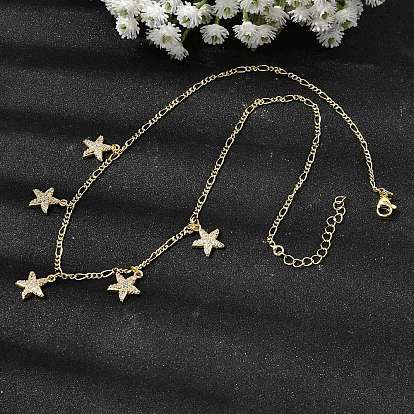 Ожерелья с подвесками в виде морских звезд из латуни с прозрачным фианитом и прозрачным фианитом, цепочки Фигаро для женщин, стойки покрытие, без кадмия и без свинца, долговечный
