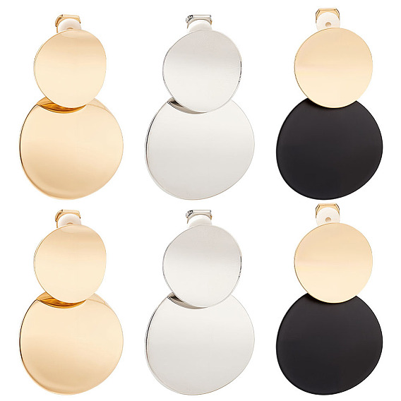 3 пары 3 цветные плоские круглые серьги-клипсы из железного сплава