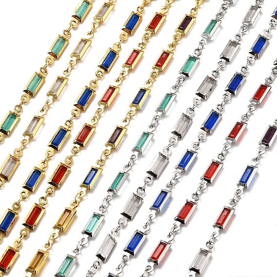 Прямоугольные звенья латунных стеклянных цепей, с катушкой, долговечный, пайки, без свинца и без кадмия, стойки покрытие, реальный 18 k позолоченный