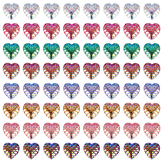 Resin Cabochons, Heart with Mermaid Fish Scale Shape
