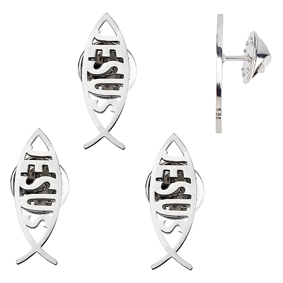 4 шт. 304 Зажимы для лацканов из нержавеющей стали для рюкзака с одеждой, Иисус рыбы