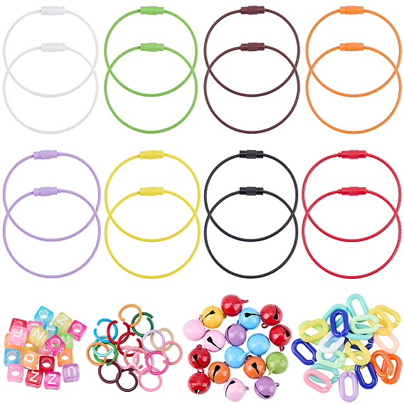 DIY Pendant Decoration Making Kits, including Acrylic Beads & Linking Rings, Iron Open Jump Rings, Brass Bell Pendants, Stainless Steel Cable Wire Keychain