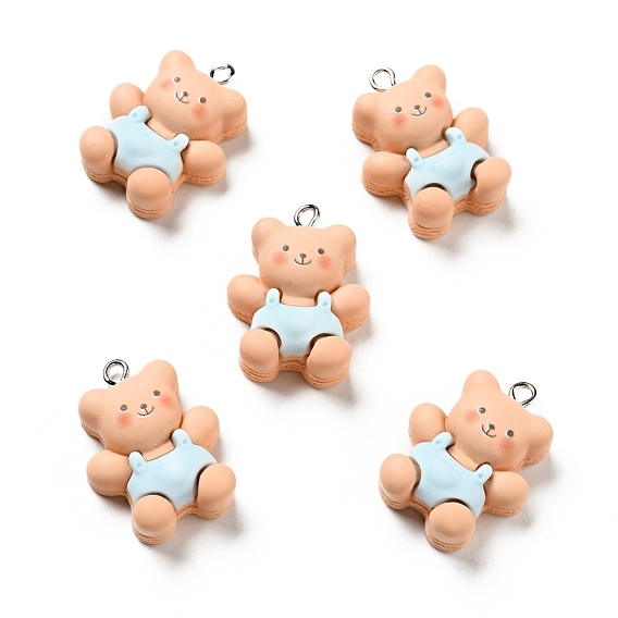 Непрозрачные подвески смолы, медведь с шармом, с платиновыми тоновыми железными петлями