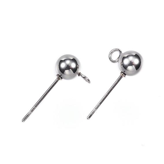 304 Stainless Steel Stud Earring Findings, with Loop