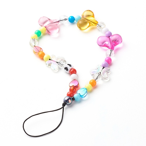 Opaque Acrylic Beads and Eco-Friendly Transparent Acrylic Beads Mobile Straps, with Nylon Thread, Heart & Butterfly