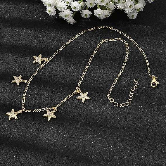 Ожерелья с подвесками в виде морских звезд из латуни с прозрачным фианитом и прозрачным фианитом, цепочки Фигаро для женщин, стойки покрытие, без кадмия и без свинца, долговечный