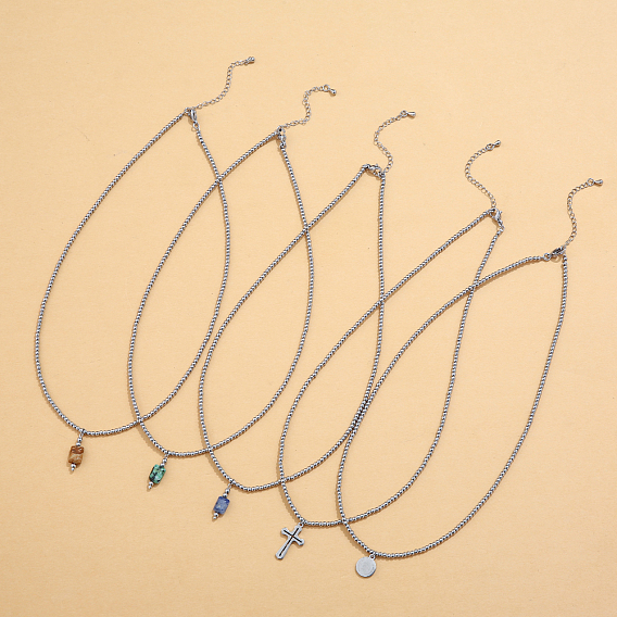 304 Женские ожерелья с подвесками из натуральных камней и шариковой цепочкой из нержавеющей стали