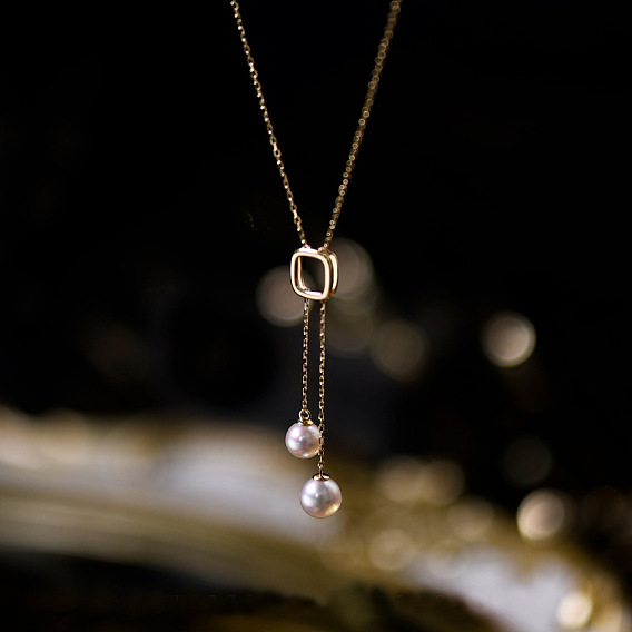 Японский стиль модный 925 стерлингового серебра и круглой ракушки жемчуга квадратные y ожерелья, для украшения свитера