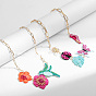 Spring Summer Acrylic Rhinestone Pendant Bib Necklaces for Women, Golden, Colorful