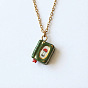 304 Stainless Steel Enamel Book Pendant Necklaces, Golden
