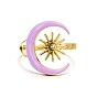 304 Stainless Steel Enamel Cuff Open Rings, Moon with Sun, with Rhinestone