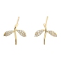 Brass Micro Pave Cubic Zirconia Stud Earrings, Leaf