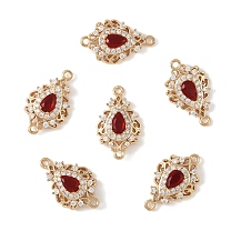 3Pcs Brass Micro Pave Cubic Zirconia Links Connectors, Long-Lasting Plated, Teardrop, Light Gold