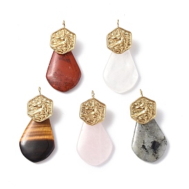 Natural Gemstone Pendants, Teardrop Charms, with Ion Plating(IP) Golden Tone 304 Stainless Steel Unicorn Findings
