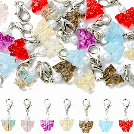 20Piezas de decoraciones colgantes de mariposa con perlas de vidrio transparente y plástico ABS, con cierre de langosta, Platino