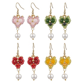 Стеклянные бусины в форме сердца серьги-подвески, с 304 крючками для сережек из нержавеющей стали и драгоценными камнями, золотые