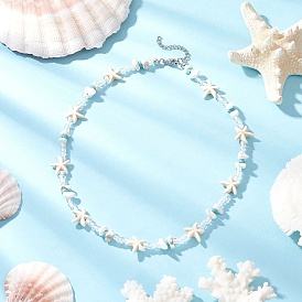 Ожерелья из синтетической бирюзы, магнезита и стеклянных бусин в виде морской звезды, с 304 концевыми цепями из нержавеющей стали, цвет нержавеющей стали