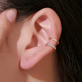 Minimalist Crystal Ear Cuff with Double C and U-shaped Layers for Non-pierced Ears