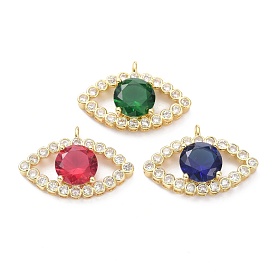 Brass Micro Pave Cubic Zirconia Pendants, Eye Shape, Golden
