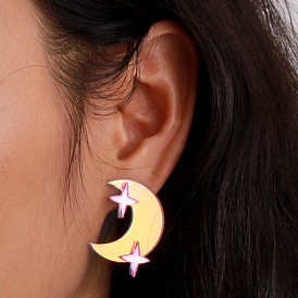 Starry Moon Acrylic Earrings - Creative, Versatile, Minimalist, Girl's Fashion.