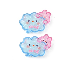 Translucent Resin Cabochons, Glitter Cloud with Rabbit