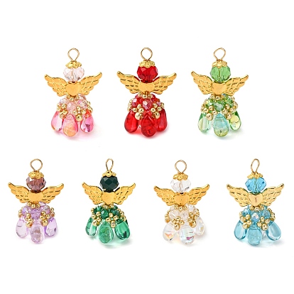 Стеклянные подвески, ангел, с 304 петлей из нержавеющей стали и крылом из сплава, граненые