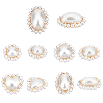 10Pcs 5 Style ABS Plastic Imitation Pearl Pendants, with Light Gold Plated Brass Wire Wrapped, Round & Heart  & Oval