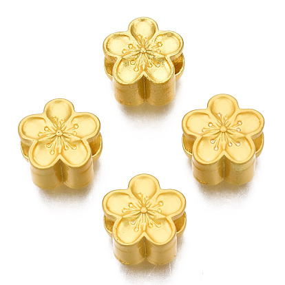 Alloy European Beads, Large Hole Beads, Matte Style, Cadmium Free & Lead Free, Flower
