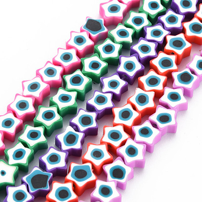Handmade Polymer Clay Bead Strands, Star with Evil Eye